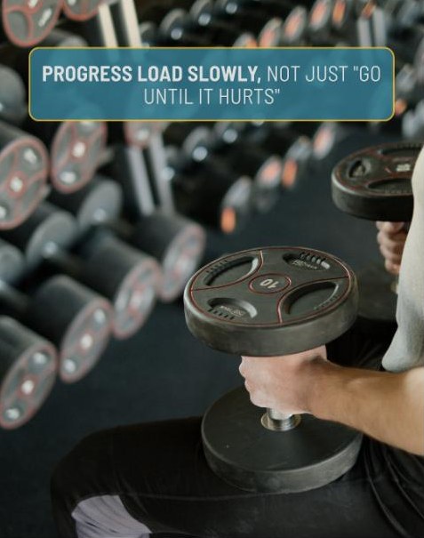 Sports PT Lab Instagram post about progressing load slowly