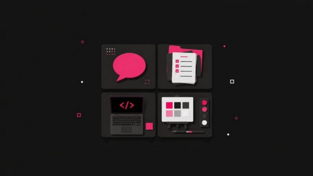 Illustration of four desks representing Claude Chat, Cowork, Code and Design