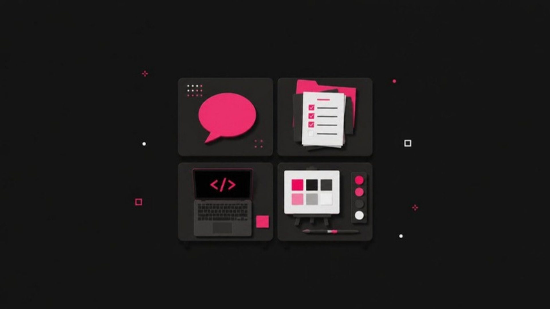 Illustration of four desks representing Claude Chat, Cowork, Code and Design
